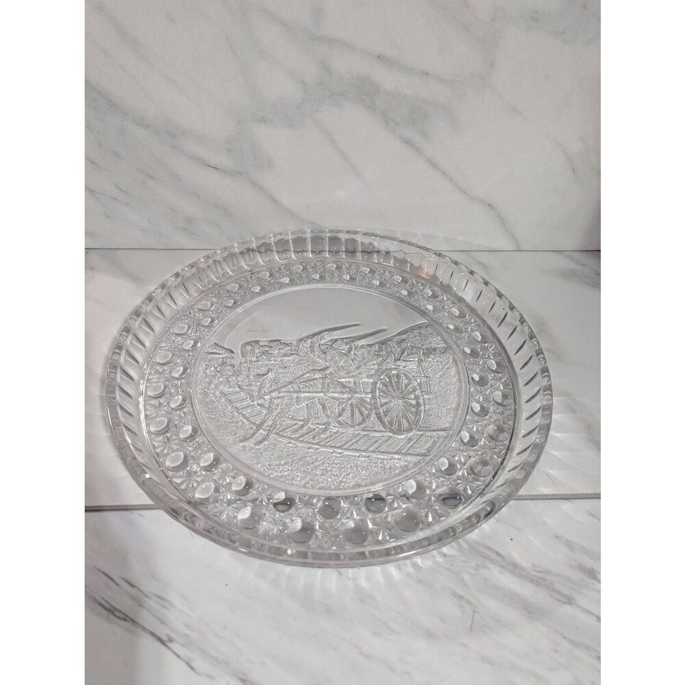 EAPG 1887 Currier & Ives Balky Mule Clear Glass Tray Flint Glass Co-operative